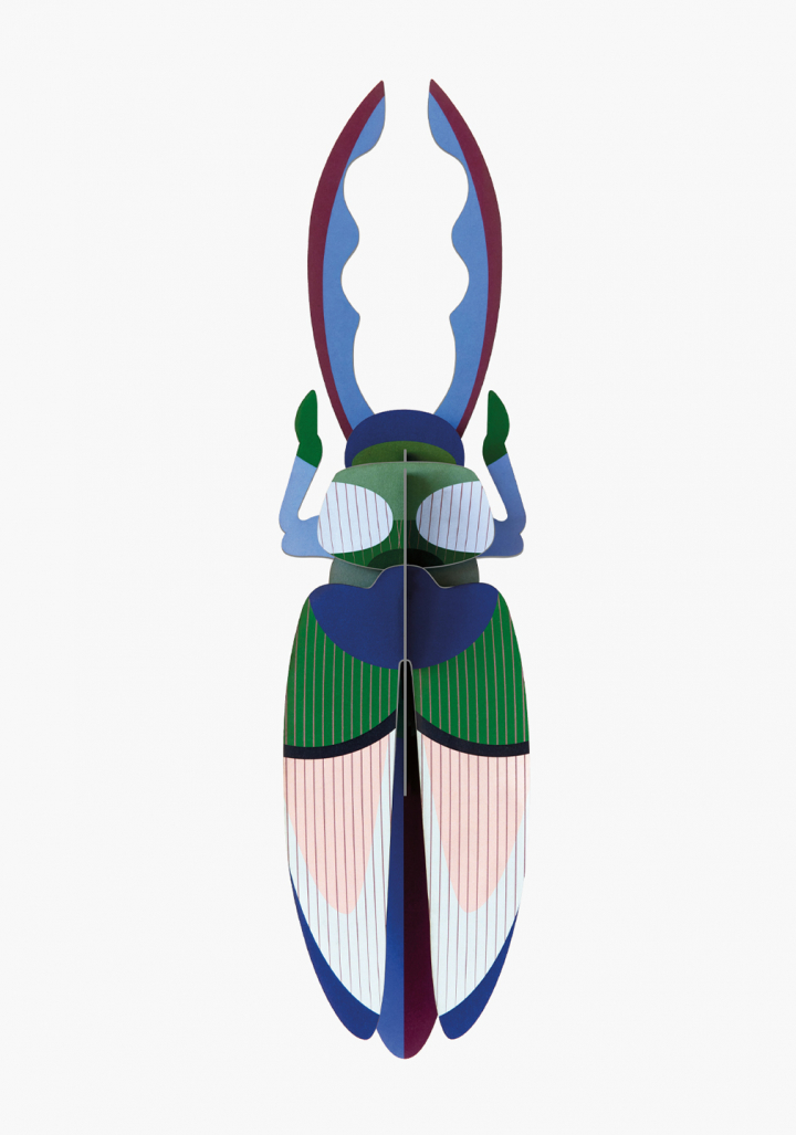 Escaravello azul 3D cartón reciclado