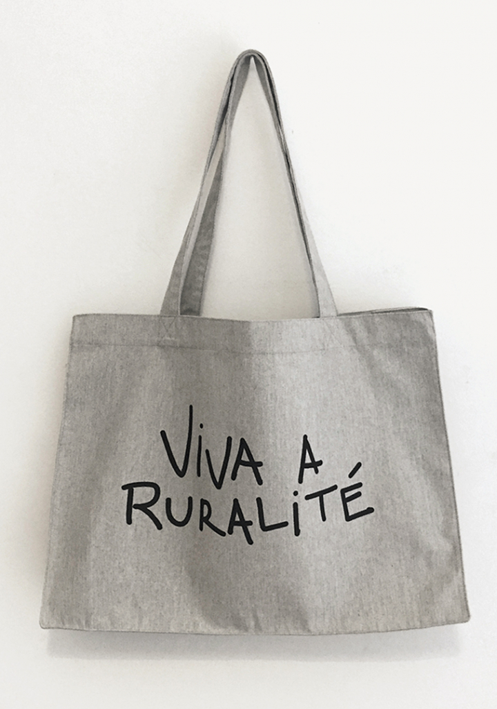 Saca "Viva a ruralité" con fuelle algodón orgánico serigrafía.